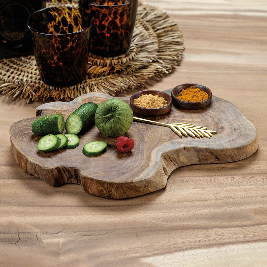 Bali Teak Root Serving Board with Condiment Bowls
