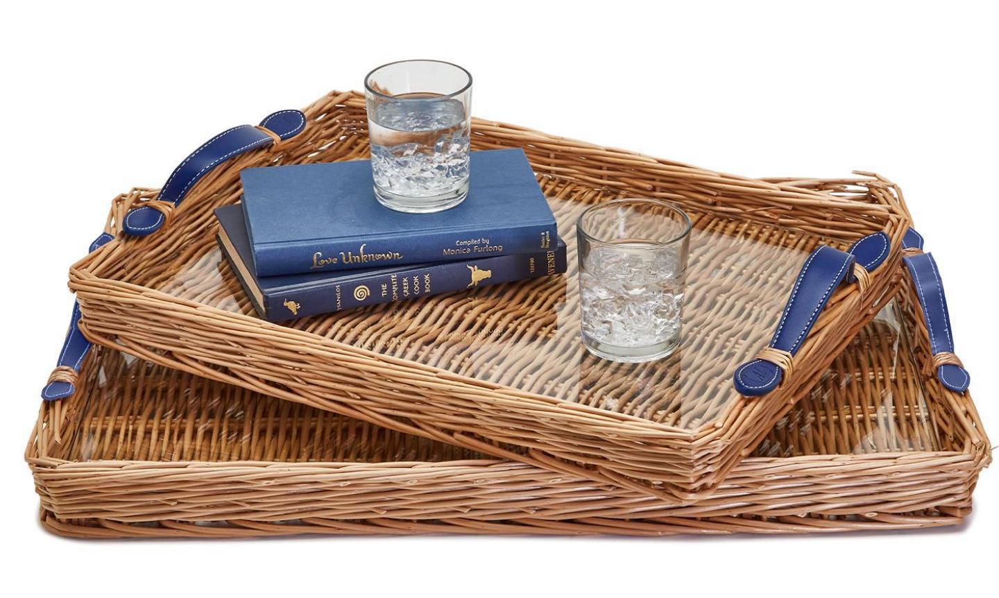 Wicker Serving Tray with Leather Handles (Available in 2 sizes)