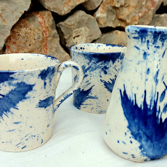 Handmade Ceramic Mug Set 2 (MILK/2 Cups) Blue loop