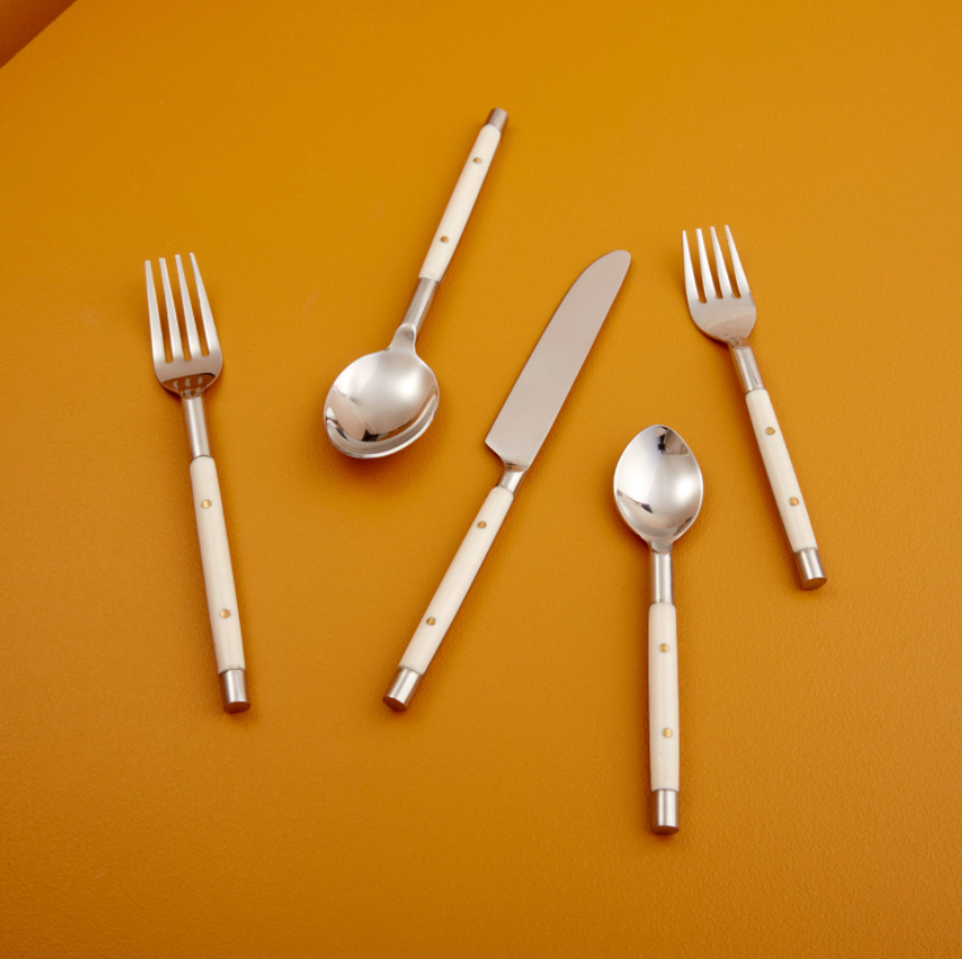 Stainless with White Inlay Flatware Set