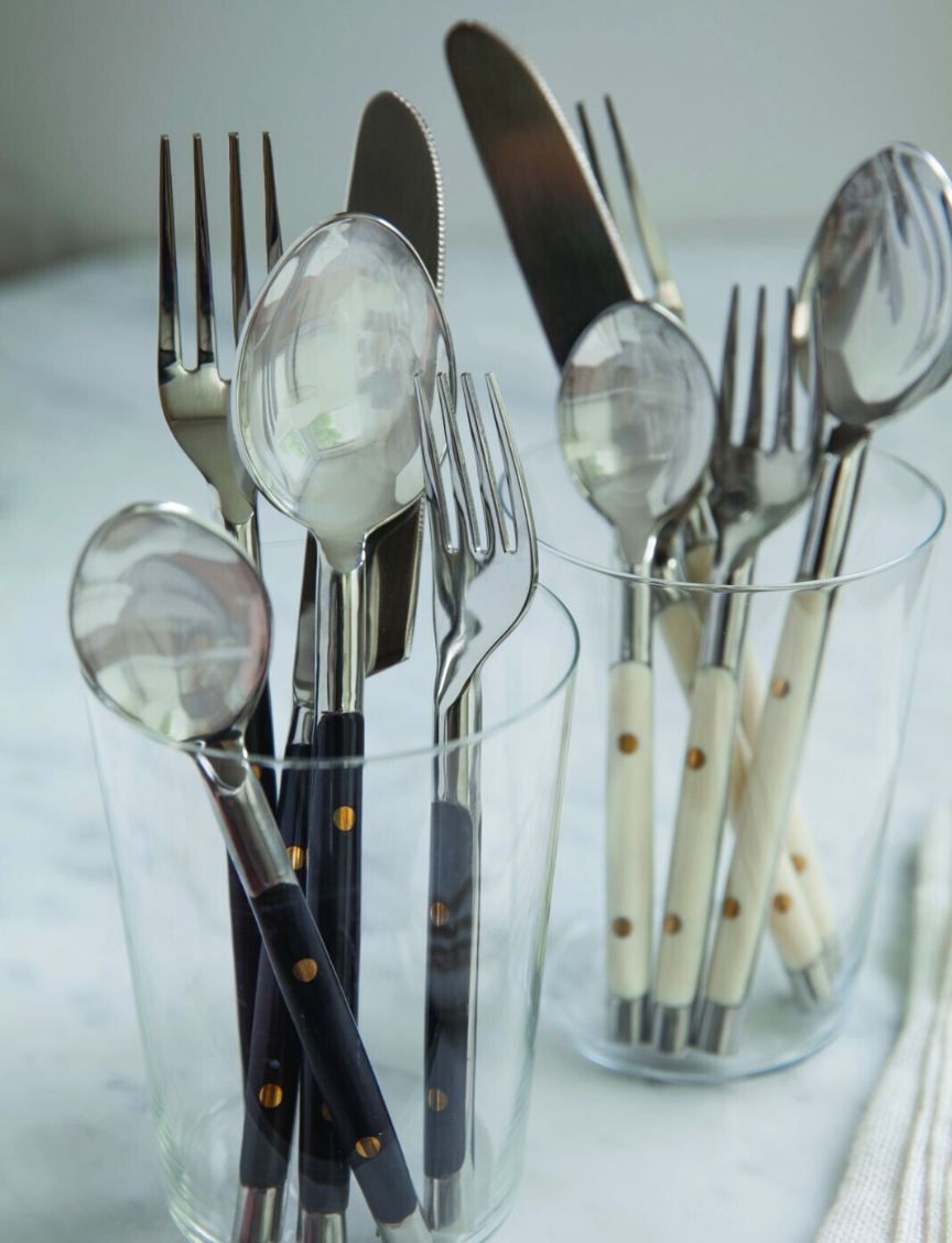 Stainless with White Inlay Flatware Set