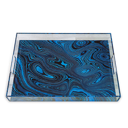 Blue Lucite Tray with Malachite Detail
